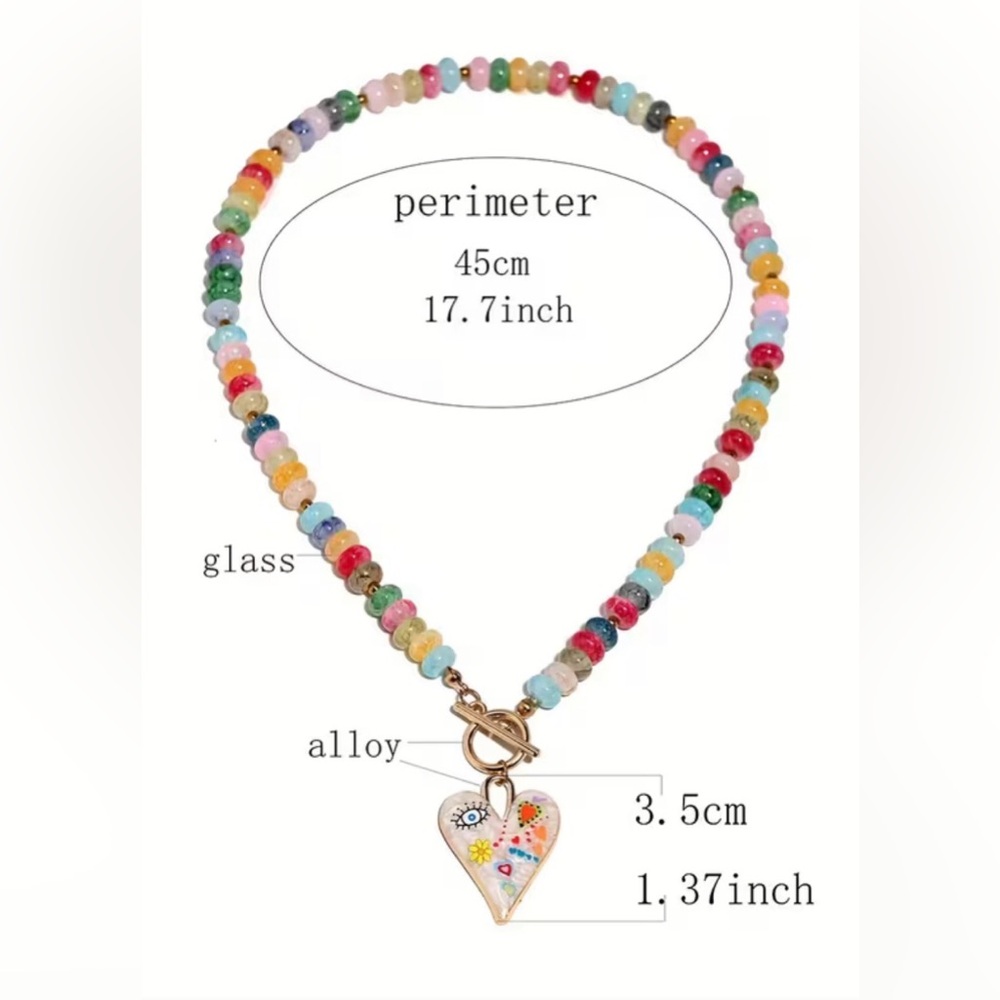 🌟HP!🌟 HEART OF GLASS 🩵✨ Handcrafted Glass Bead Heart Pendant Statement Necklace - Picture 4 of 5